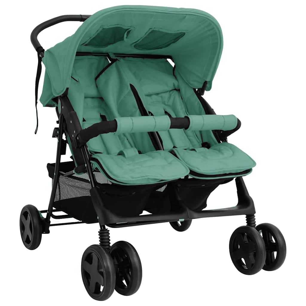 vidaXL Twin Stroller Green Steel