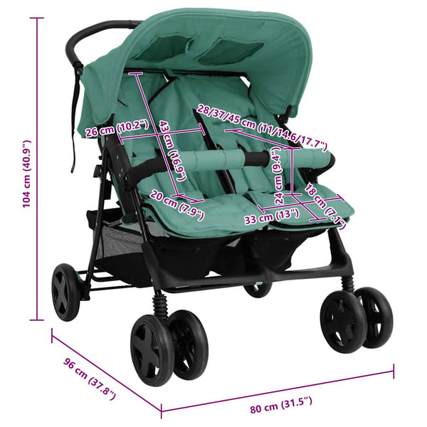 vidaXL Twin Stroller Green Steel