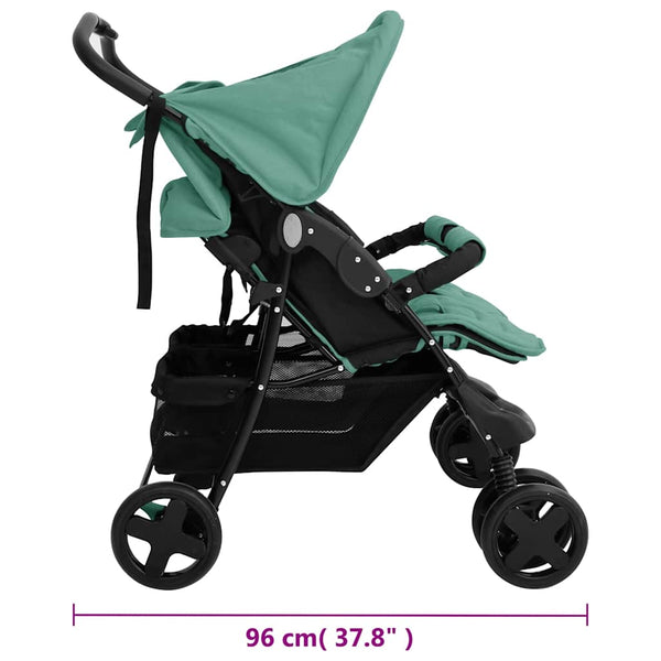 vidaXL Twin Stroller Green Steel