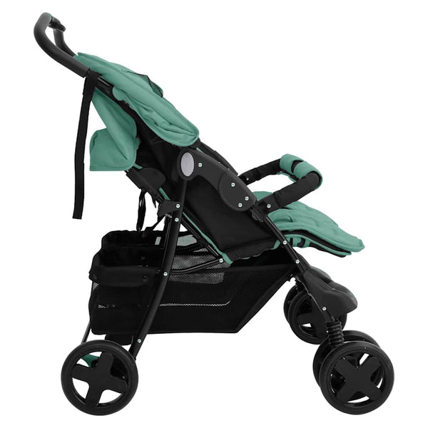 vidaXL Twin Stroller Green Steel