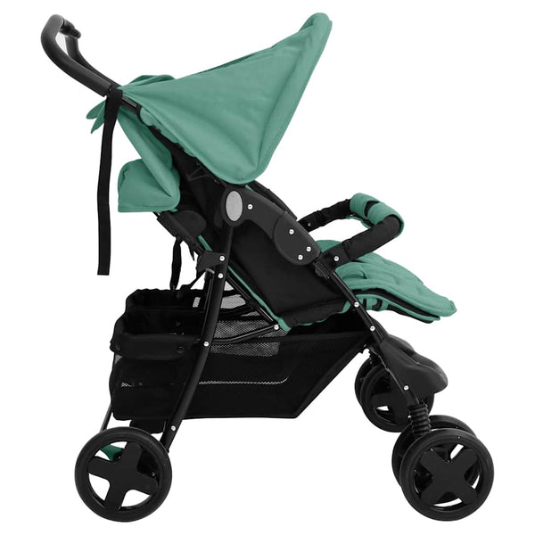 vidaXL Twin Stroller Green Steel