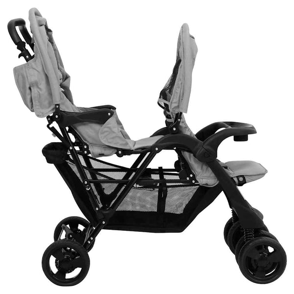 vidaXL Tandem Twin Stroller Light Grey Steel