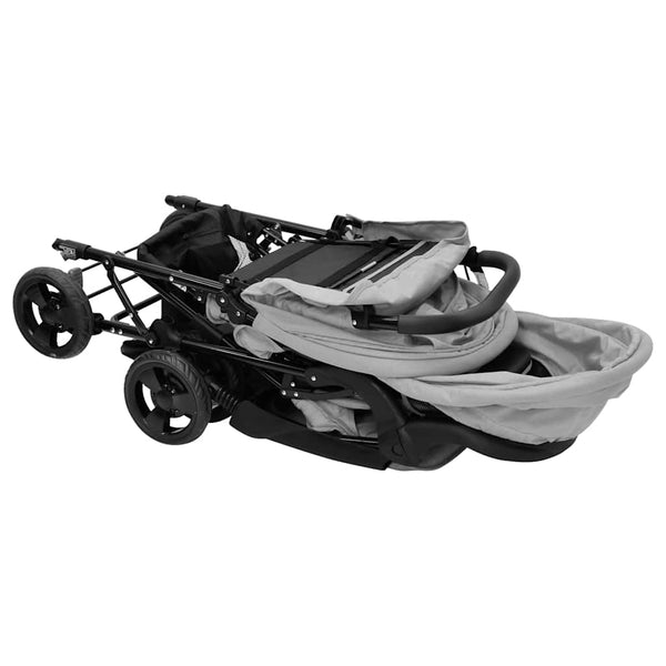 vidaXL Tandem Twin Stroller Light Grey Steel