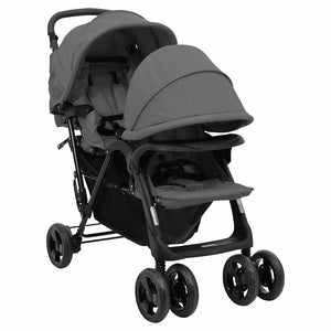 vidaXL Tandem Twin Stroller Dark Grey Steel