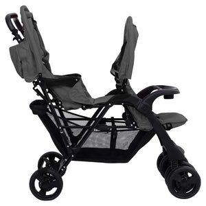 vidaXL Tandem Twin Stroller Dark Grey Steel