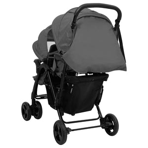 vidaXL Tandem Twin Stroller Dark Grey Steel