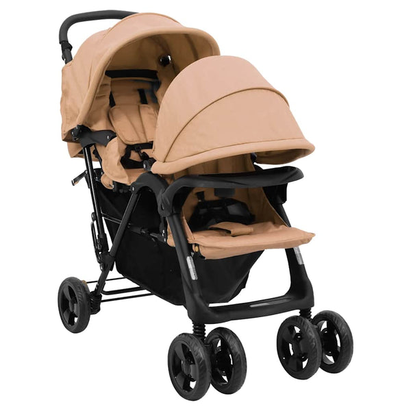 vidaXL Tandem Double Stroller Taupe Steel
