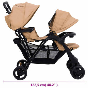 vidaXL Tandem Double Stroller Taupe Steel