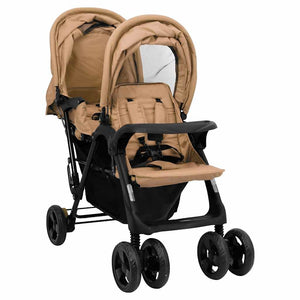 vidaXL Tandem Double Stroller Taupe Steel