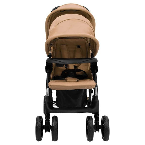 vidaXL Tandem Double Stroller Taupe Steel