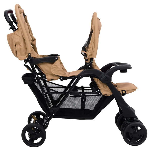 vidaXL Tandem Double Stroller Taupe Steel