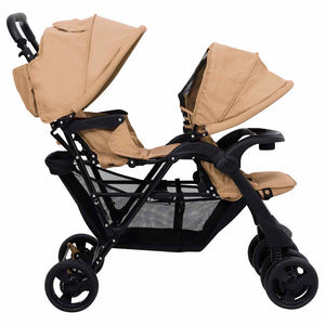 vidaXL Tandem Double Stroller Taupe Steel