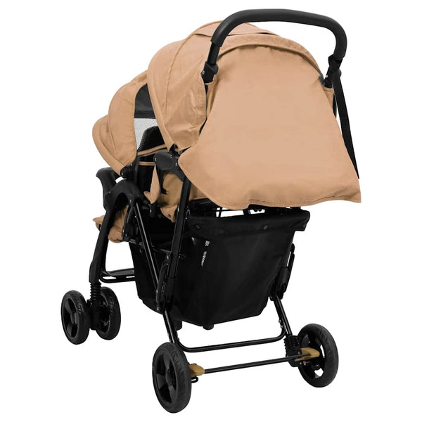 vidaXL Tandem Double Stroller Taupe Steel