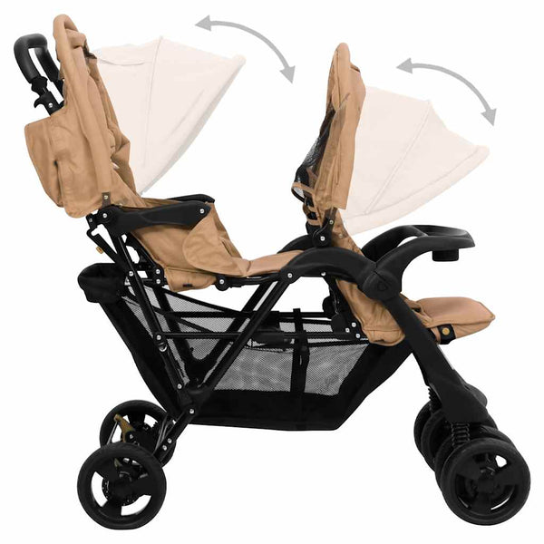 vidaXL Tandem Double Stroller Taupe Steel