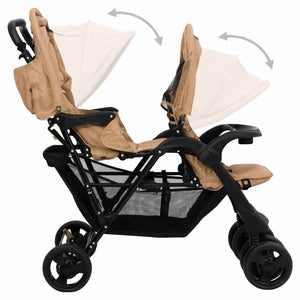 vidaXL Tandem Double Stroller Taupe Steel