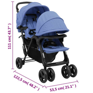 vidaXL Tandem Twin Stroller Navy Blue Steel