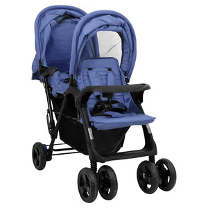 vidaXL Tandem Twin Stroller Navy Blue Steel
