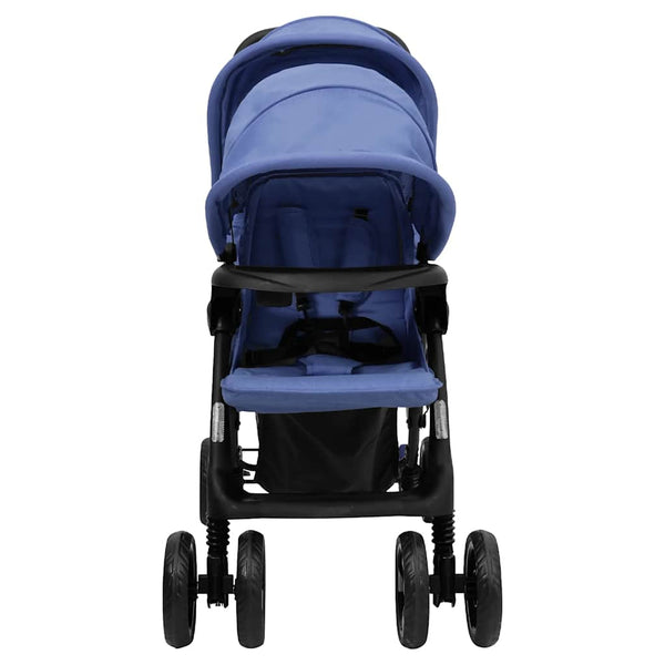 vidaXL Tandem Twin Stroller Navy Blue Steel