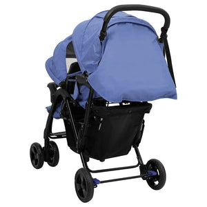 vidaXL Tandem Twin Stroller Navy Blue Steel