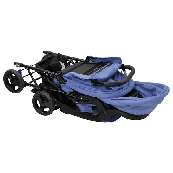 vidaXL Tandem Twin Stroller Navy Blue Steel