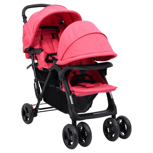 vidaXL Tandem Twin Stroller Red Steel