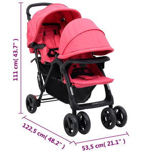 vidaXL Tandem Twin Stroller Red Steel