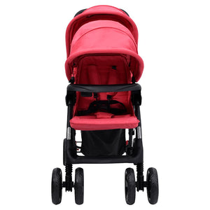 vidaXL Tandem Twin Stroller Red Steel
