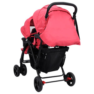 vidaXL Tandem Twin Stroller Red Steel