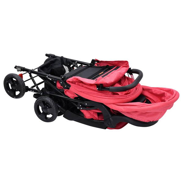vidaXL Tandem Twin Stroller Red Steel
