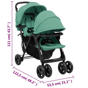 vidaXL Tandem Twin Stroller Green Steel