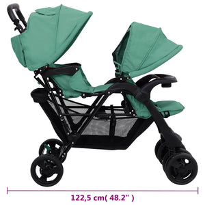 vidaXL Tandem Twin Stroller Green Steel