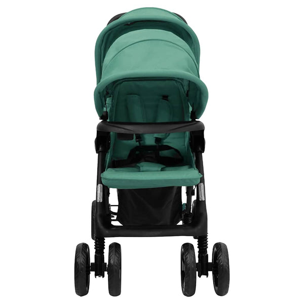 vidaXL Tandem Twin Stroller Green Steel