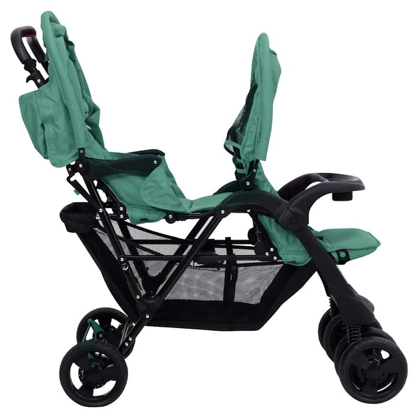 vidaXL Tandem Twin Stroller Green Steel