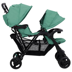 vidaXL Tandem Twin Stroller Green Steel