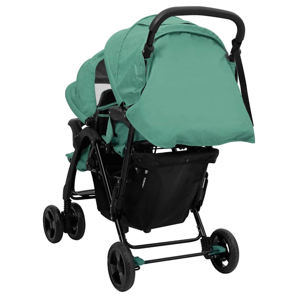 vidaXL Tandem Twin Stroller Green Steel