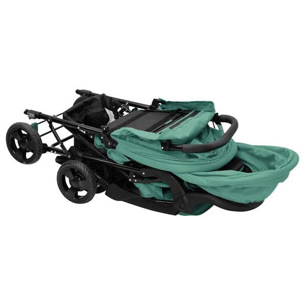 vidaXL Tandem Twin Stroller Green Steel