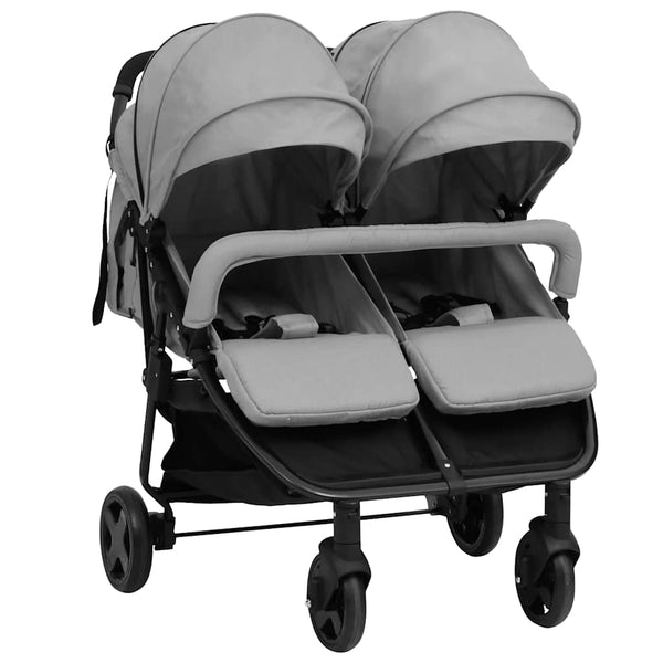 vidaXL Tandem Stroller Light Grey and Black Steel