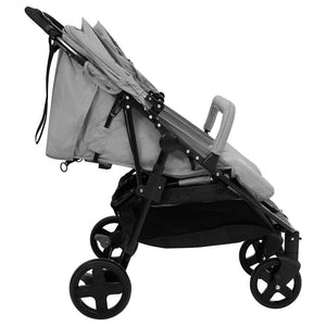 vidaXL Tandem Stroller Light Grey and Black Steel