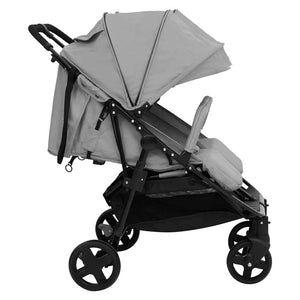 vidaXL Tandem Stroller Light Grey and Black Steel