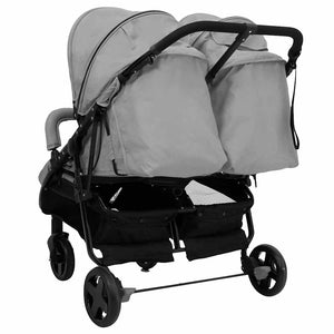 vidaXL Tandem Stroller Light Grey and Black Steel