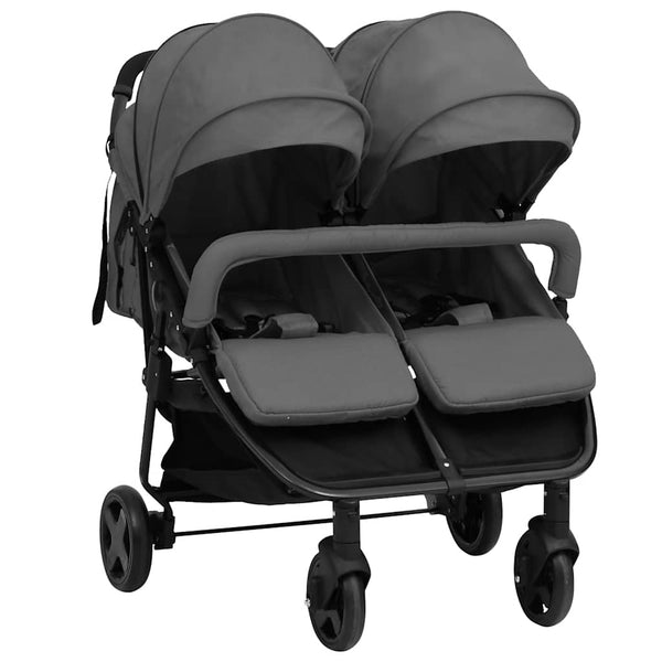 vidaXL Twin Stroller Dark Grey and Black Steel