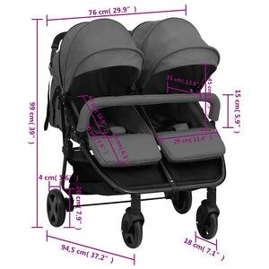 vidaXL Twin Stroller Dark Grey and Black Steel