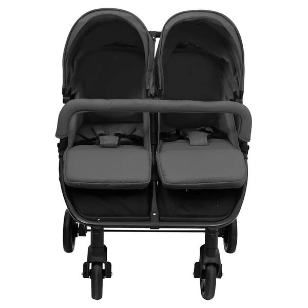 vidaXL Twin Stroller Dark Grey and Black Steel