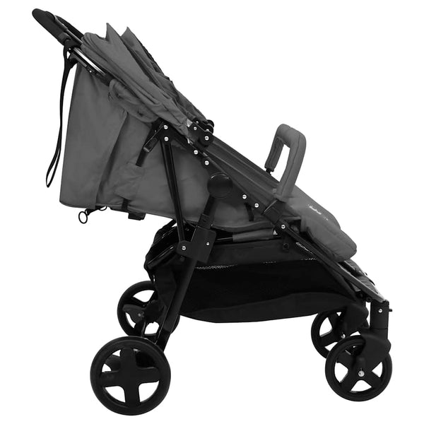vidaXL Twin Stroller Dark Grey and Black Steel