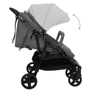 vidaXL Twin Stroller Dark Grey and Black Steel