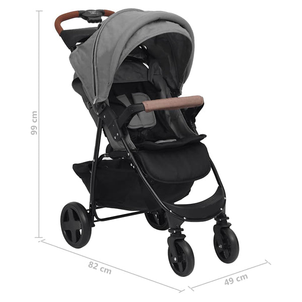vidaXL 3-in-1 Stroller Light Grey Steel