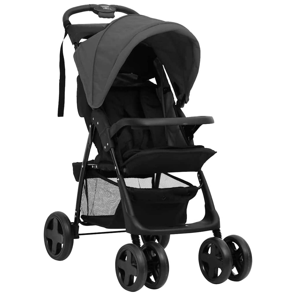 vidaXL 2-in-1 Stroller Dark Grey and Black Steel