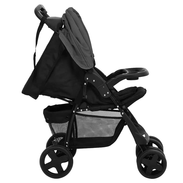 vidaXL 2-in-1 Stroller Dark Grey and Black Steel