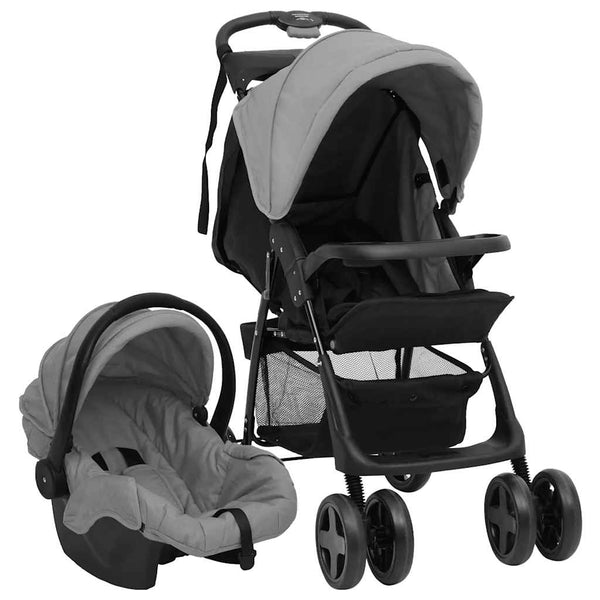 vidaXL 3-in-1 Stroller Light Grey and Black Steel
