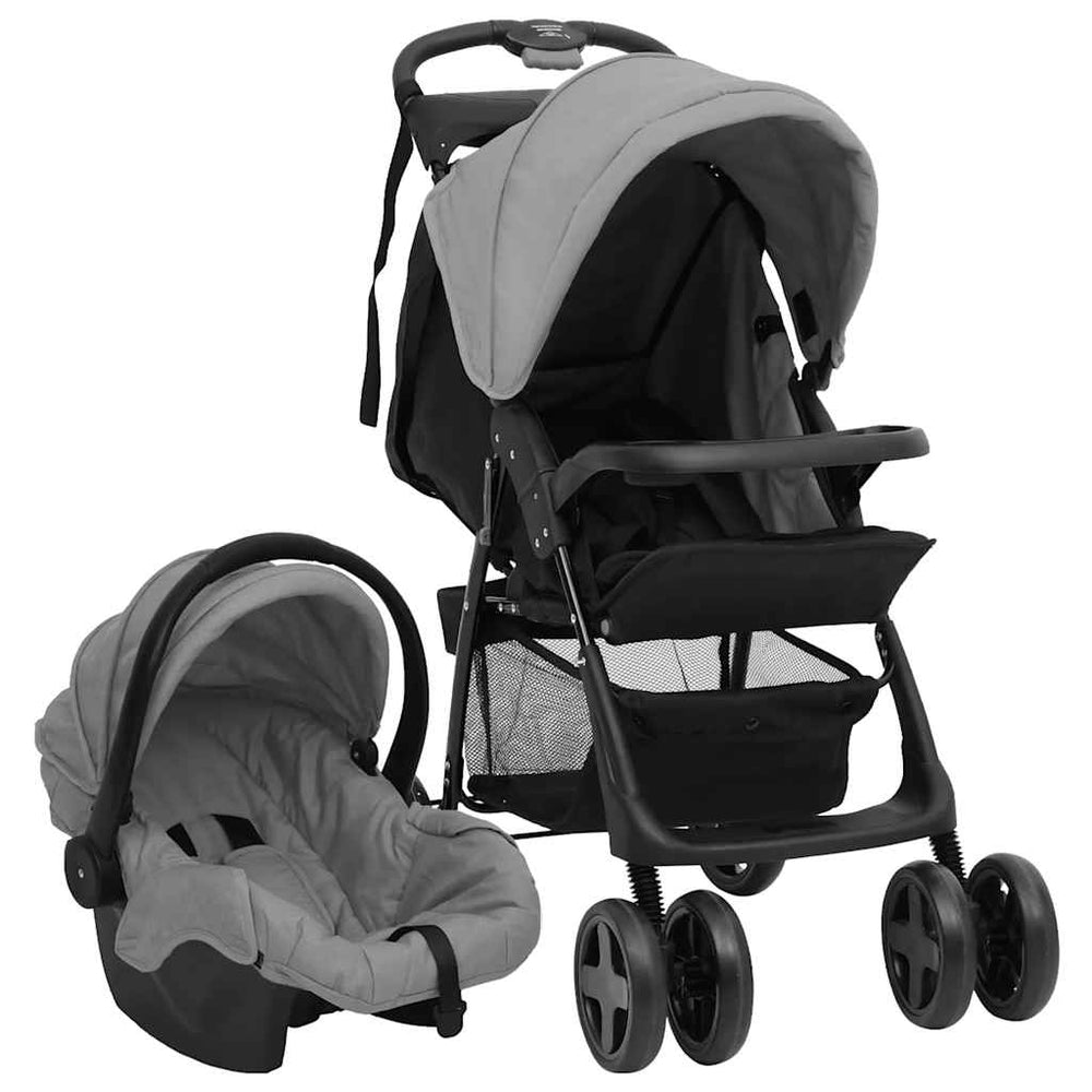 vidaXL 3-in-1 Stroller Light Grey and Black Steel